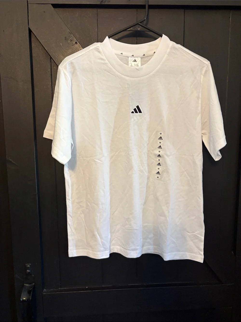 adidas White Short Sleeve Tee with Small Black Logo Stack